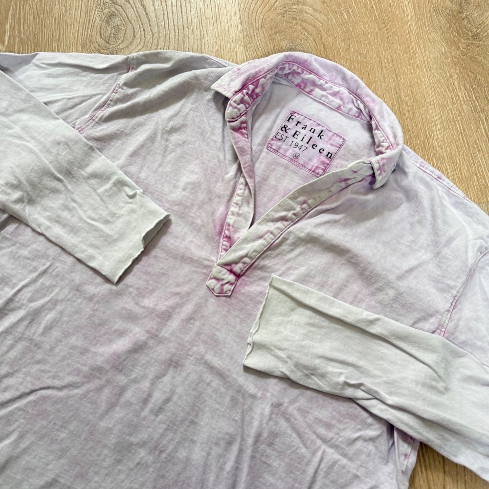 Frank & Eileen Patrick Popover Henley Shirt Womens Medium Purple White Tye Dye